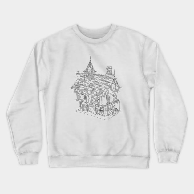 Fantasy-Inspired Medieval House Line Drawing Crewneck Sweatshirt by RetroGeek